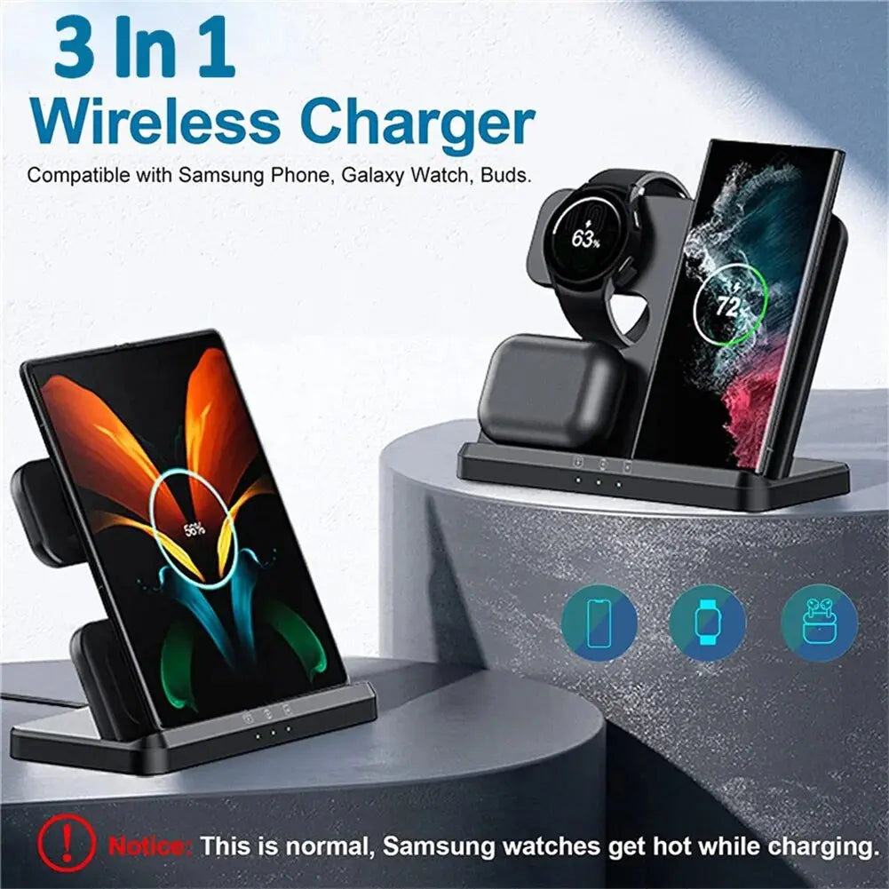 3 In 1 Wireless Charging Station Holder Multiple Devices Wireless Charger Dock With Type C Cable For Watch Earphones Smart Phone Pinnacle Luxuries
