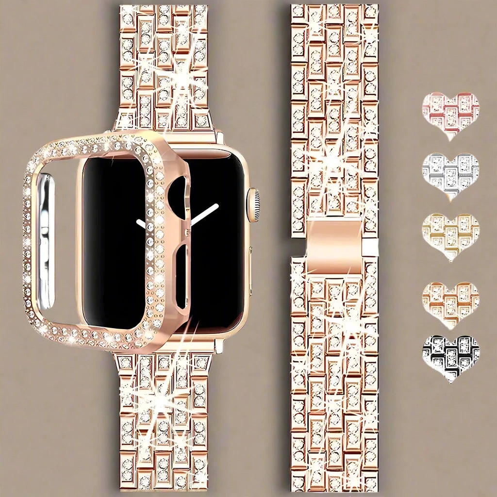 For Apple Watch Band Ultra 49mm 45mm 41mm 40/44mm 42mm Glitter Metal Strap Diamond Protective Case iWatch Series 9 8 7 6 5 4 SE Pinnacle Luxuries