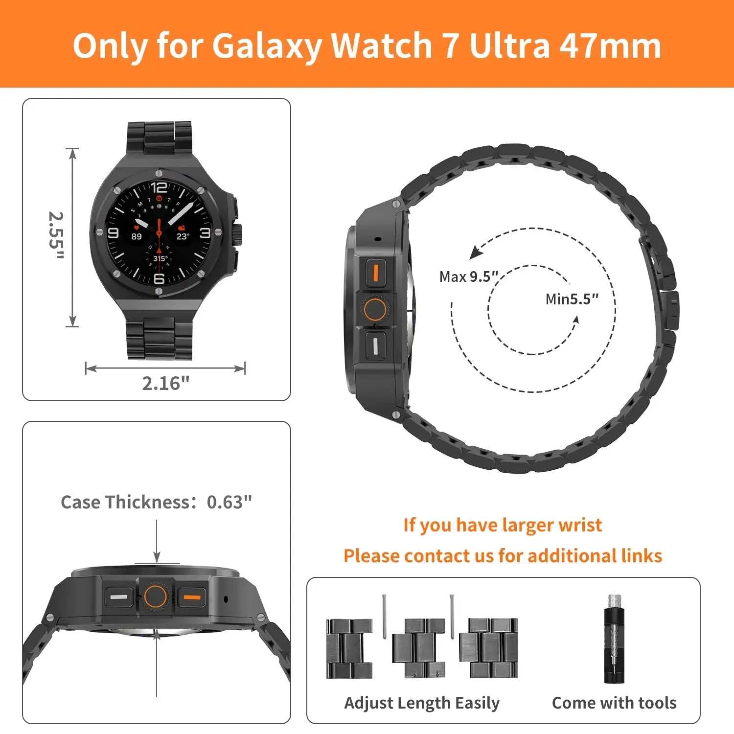 Luxury Modification Kit Case For Samsung Galaxy Watch Ultra 47mm Stainless Steel Bracelet Galaxy Watch Ultra 47mm Mod Kit Strap Pinnacle Luxuries