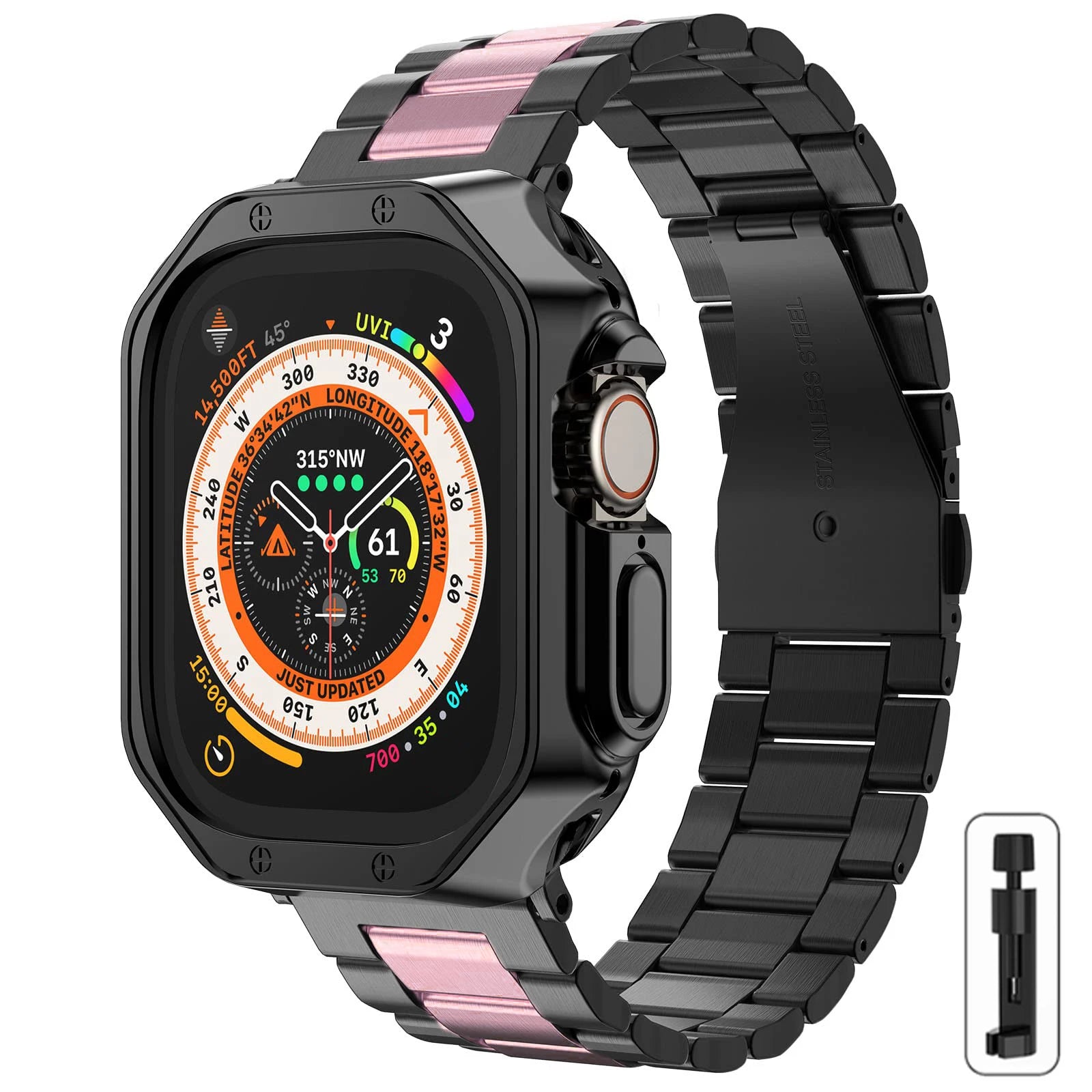 EliteGuard Stainless Steel Band & Protective Case for Apple Watch Ultra and Series 4-10