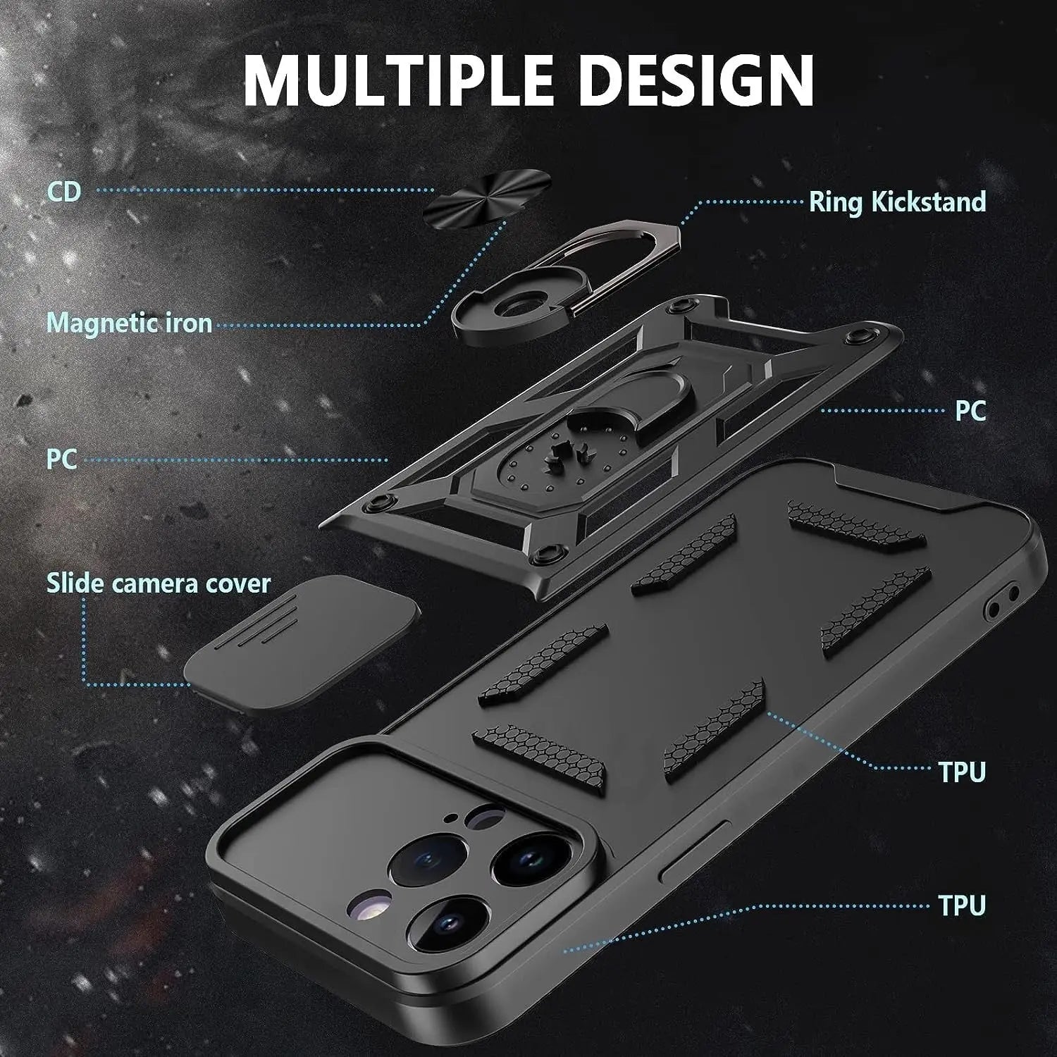 Case For iPhone 15 Pro Max 14 Pro 13 12 11 Pro Max XR XS Max 7 8 SE Slide Camera Magnetic Kickstand Armor Shockproof Phone Cover Pinnacle Luxuries