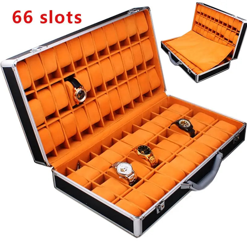 66 Slots Watch Storage Box Aluminum Alloy Watch Suitcase Portable Watch Display Box Pinnacle Luxuries